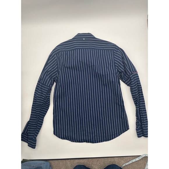 Scotch & Soda Mens Navy Blue White Striped Long Sleeve Button Down Shirt Regular - Picture 9 of 10